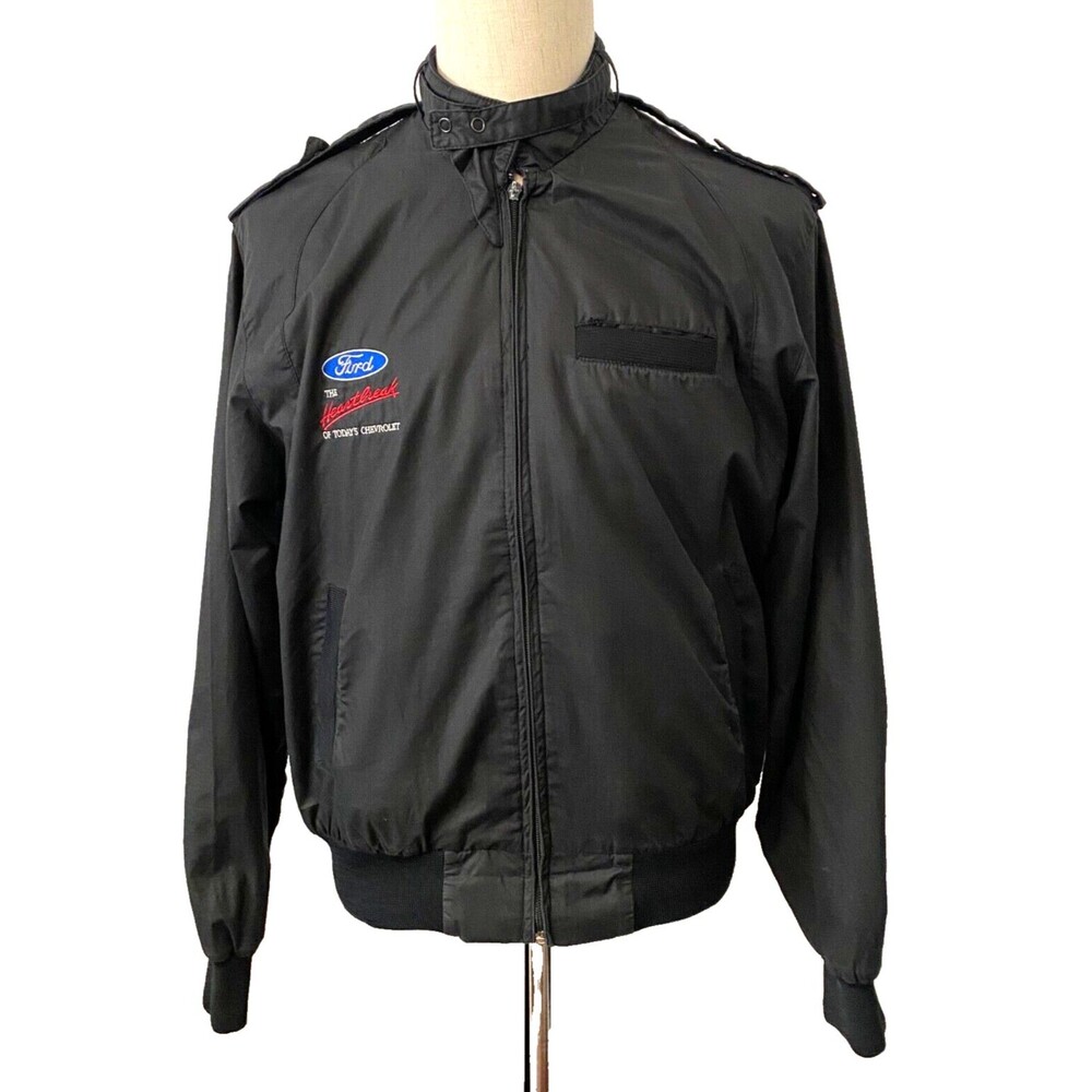 Vintage FORD "Heartbreak of Chevrolet" Men's M Bomber Motorcycle Jacket Black